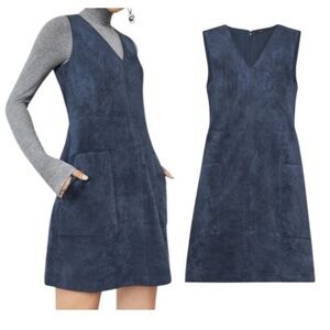 SUEDE,BCBGMAXAZRIA, Gorgeous Blue Suede, Stretch Side Panels, Zipper Shoulders,M